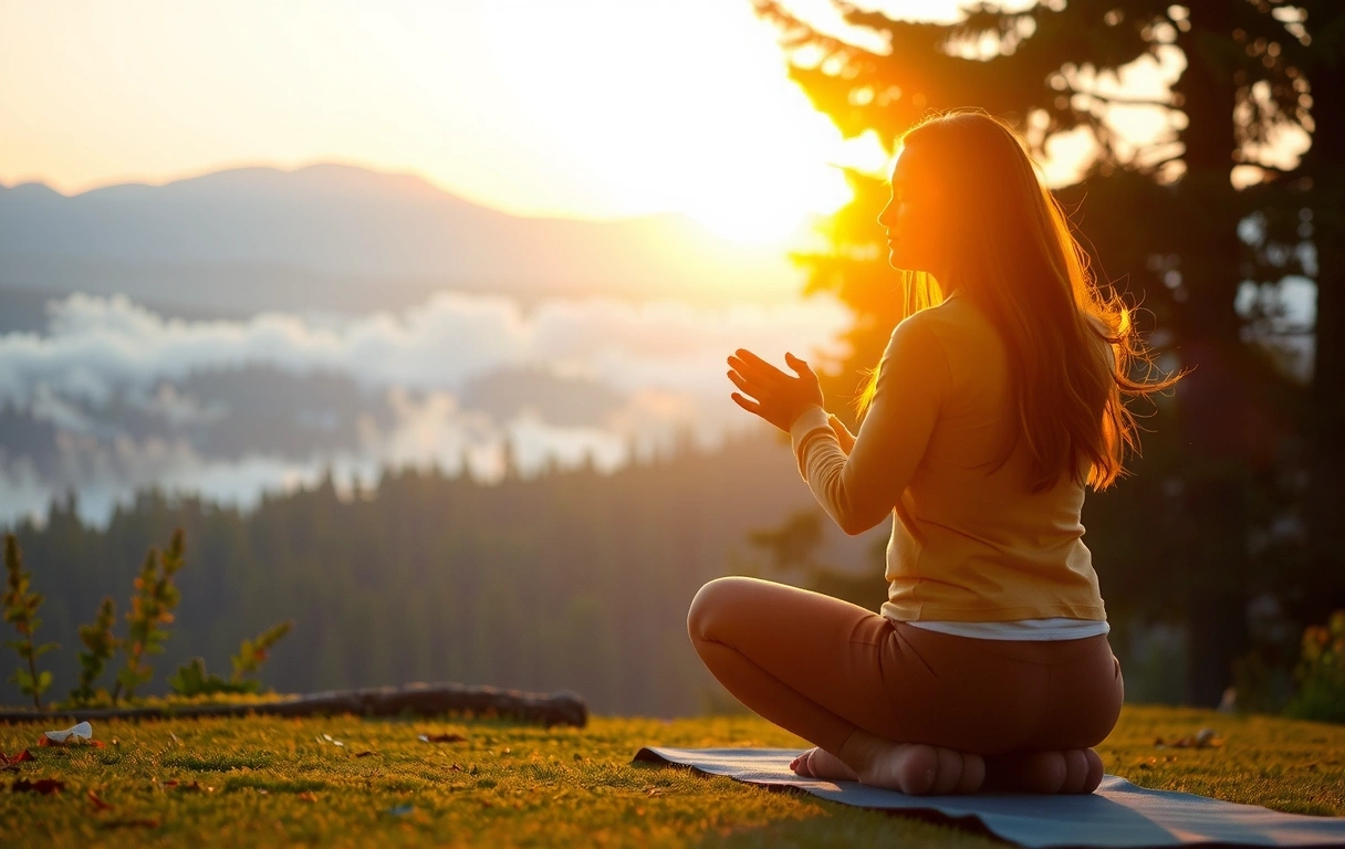 A person meditating peacefully in a serene natural setting, symbolizing mental wellness.